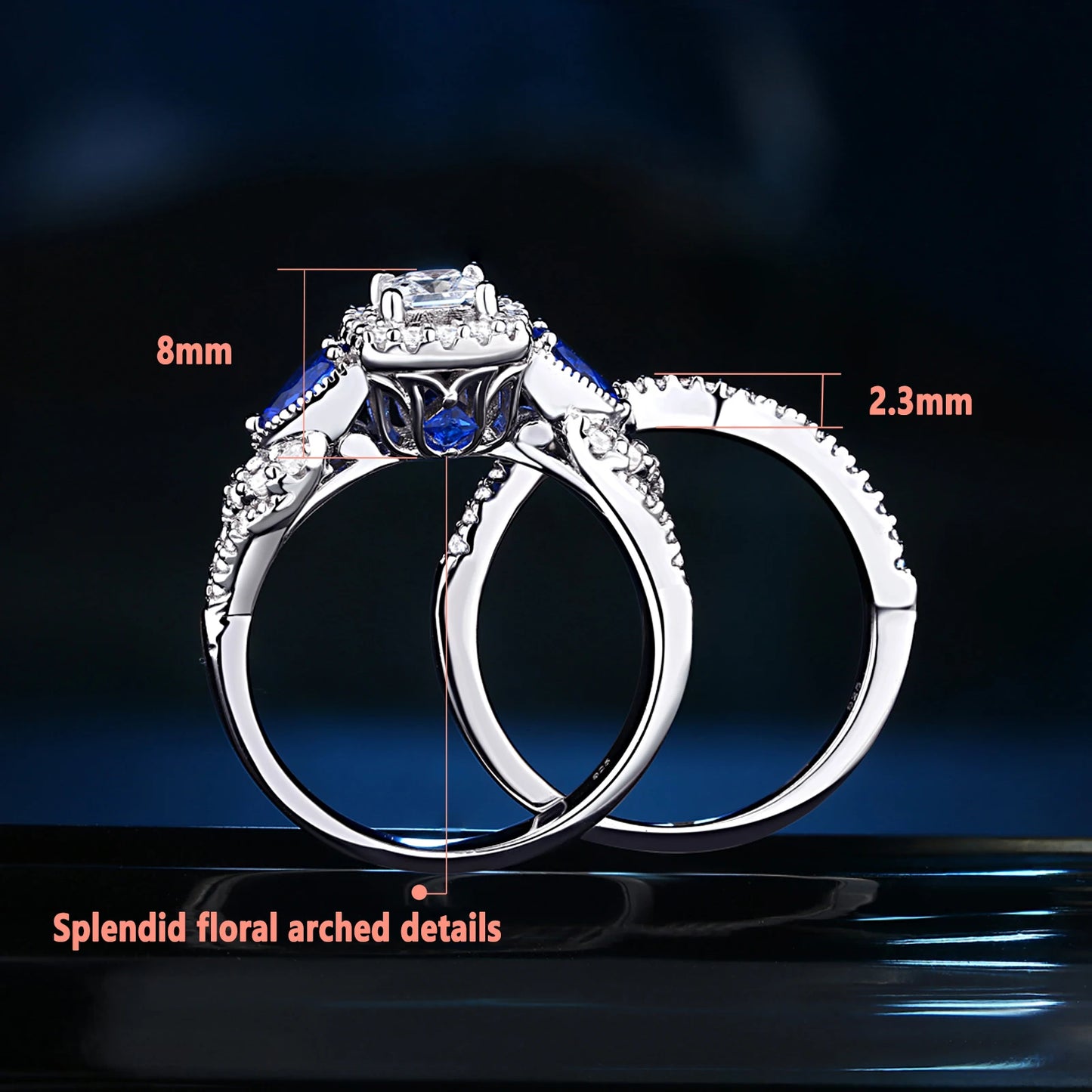 Elegant Sterling Silver Bridal Set β Princess Cut Engagement & Wedding Rings