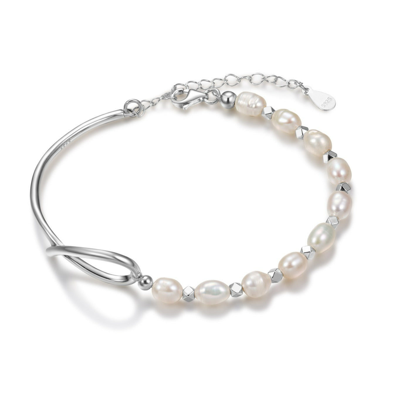 Natural Pearl Infinity Bracelet – 925 Sterling Silver with 18K gold plating