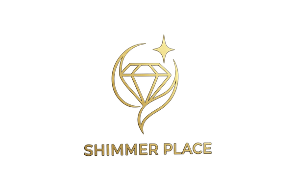 Gold logo with a diamond design and 'Shimmer Place' text on a white background