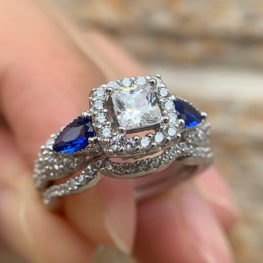 Elegant Sterling Silver Bridal Set – Princess Cut Engagement & Wedding Rings