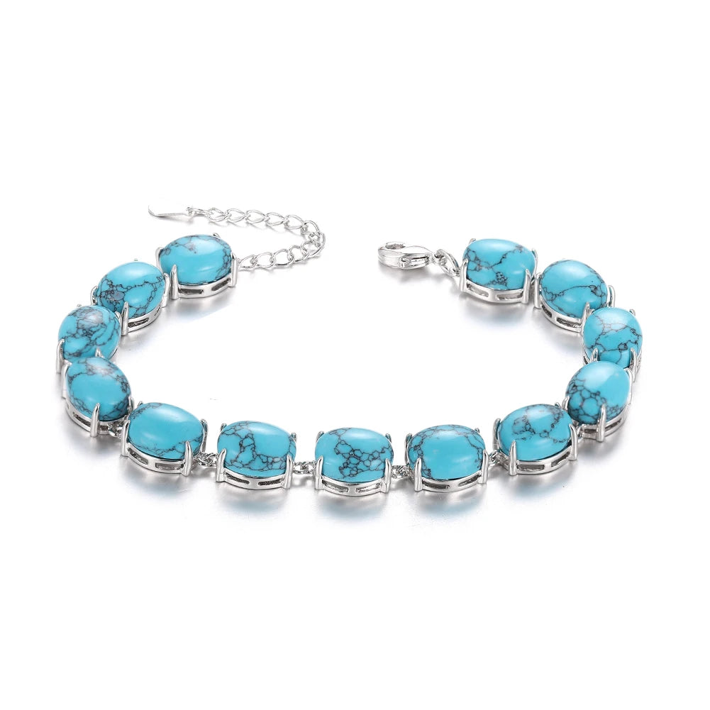 925 Sterling Silver Gemstone Bracelet – Turquoise, Amethyst & Labradorite