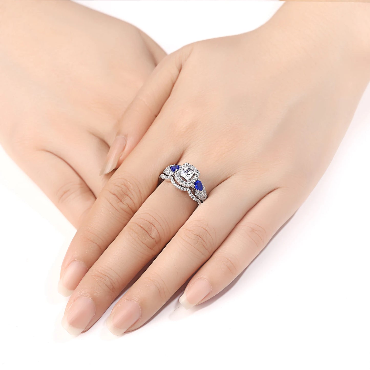 Elegant Sterling Silver Bridal Set – Princess Cut Engagement & Wedding Rings