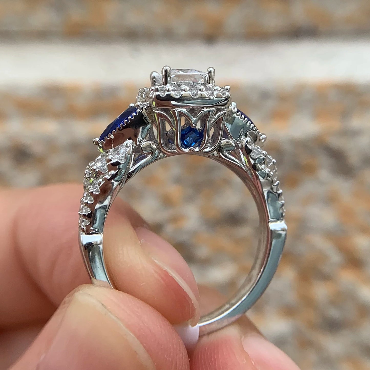 Elegant Sterling Silver Bridal Set – Princess Cut Engagement & Wedding Rings