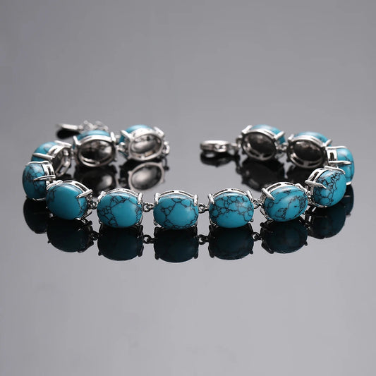 925 Sterling Silver Gemstone Bracelet – Turquoise, Amethyst & Labradorite