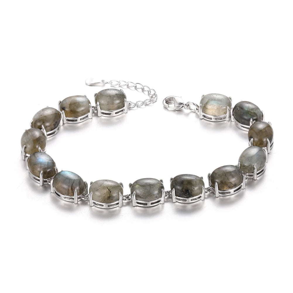 925 Sterling Silver Gemstone Bracelet – Turquoise, Amethyst & Labradorite