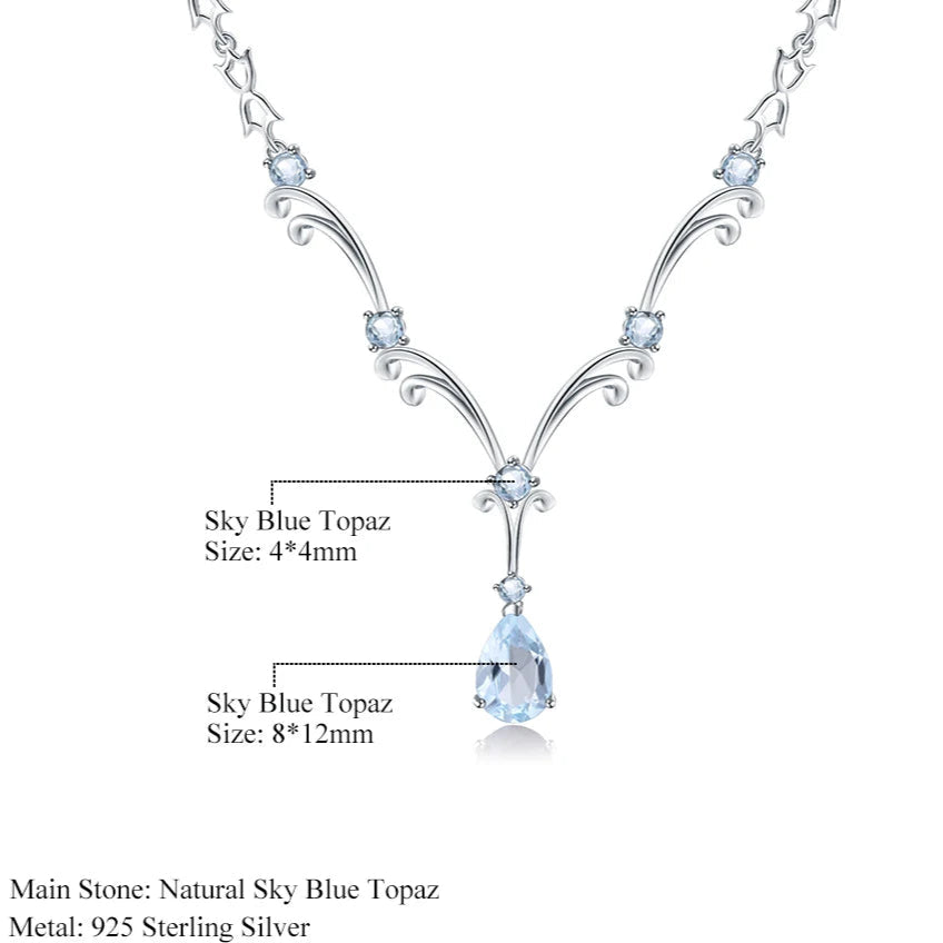 925 Sterling Silver Sky Blue Topaz Pendant Necklace – 5.31Ct Vintage Design