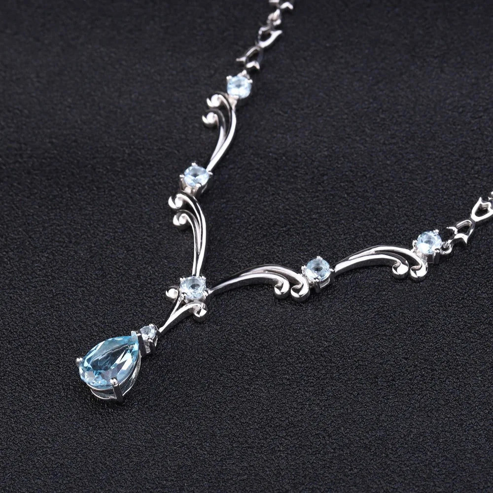 925 Sterling Silver Sky Blue Topaz Pendant Necklace – 5.31Ct Vintage Design