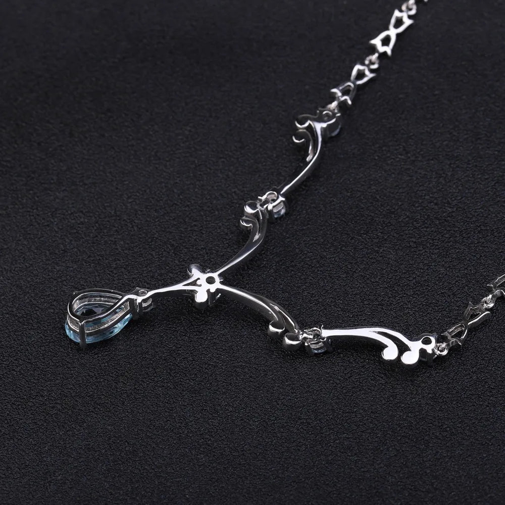 925 Sterling Silver Sky Blue Topaz Pendant Necklace – 5.31Ct Vintage Design
