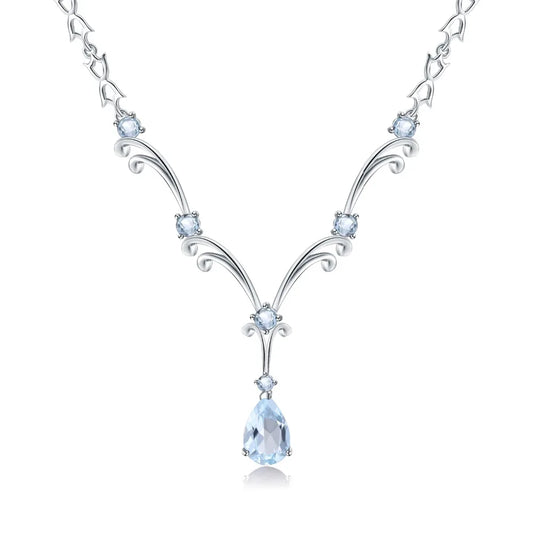 925 Sterling Silver Sky Blue Topaz Pendant Necklace – 5.31Ct Vintage Design