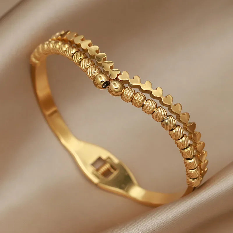 316L Stainless Steel Beaded Cross Bangle – Multicolor Butterfly & Flower