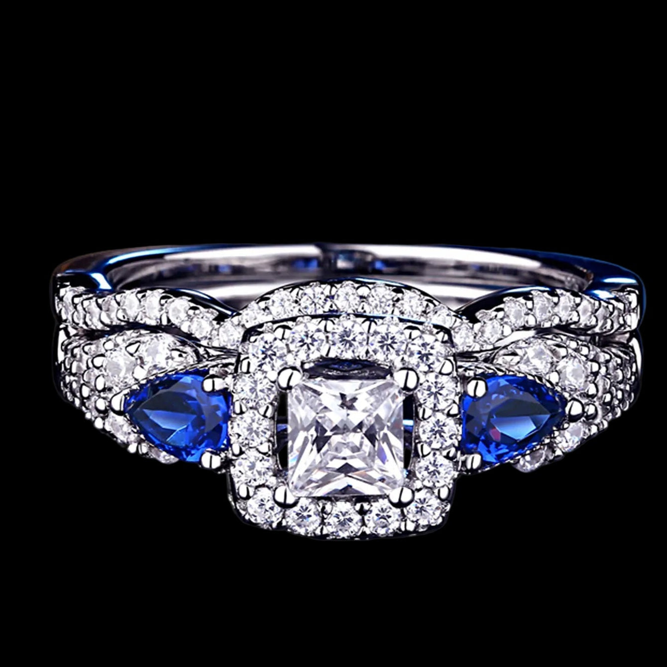 Elegant Sterling Silver Bridal Set – Princess Cut Engagement & Wedding Rings
