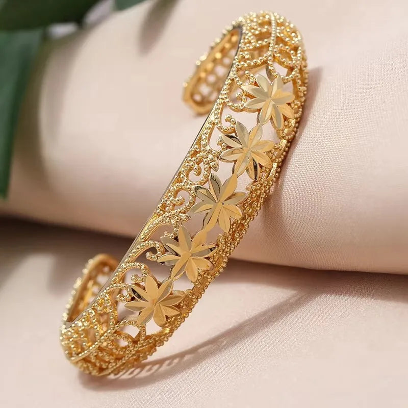Round Flower Gold-Color Bangle – Algerian Wedding Bracelet (2.36")