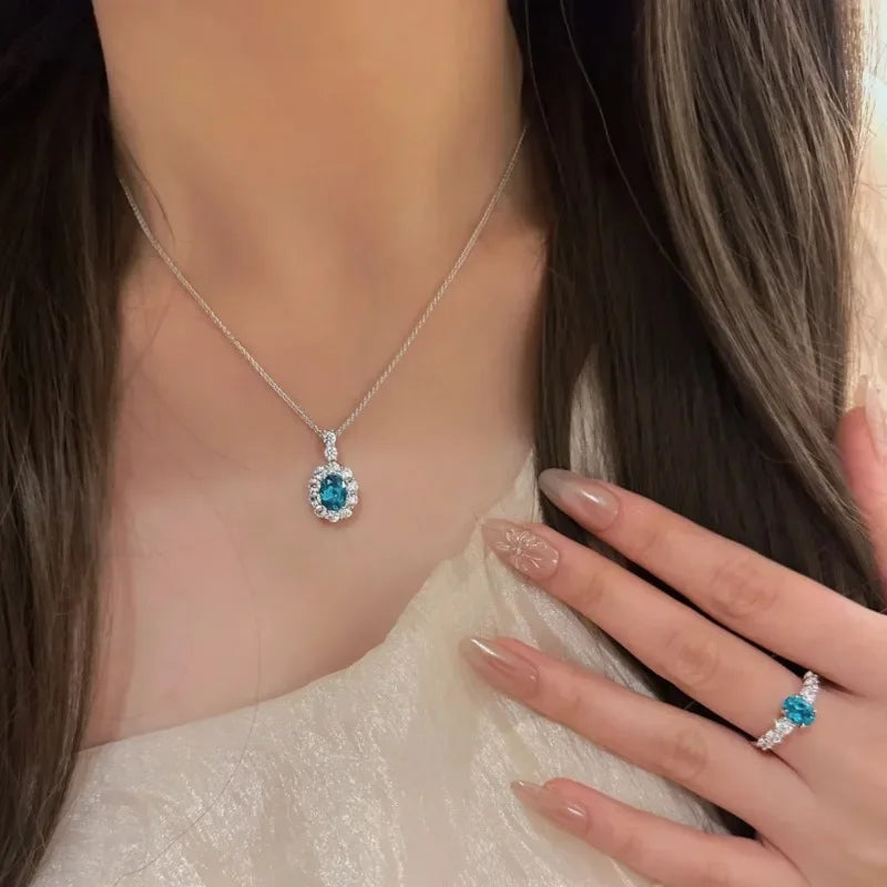 Paraiba-Style Blue-Green Zircon Pendant Necklace – Silver-Plated
