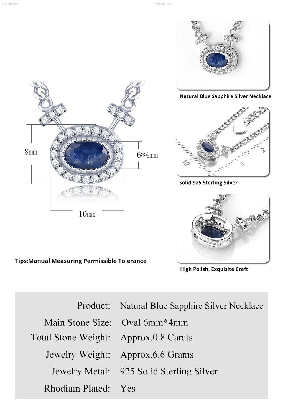 Natural  Blue Sapphire S925 Silver Necklace