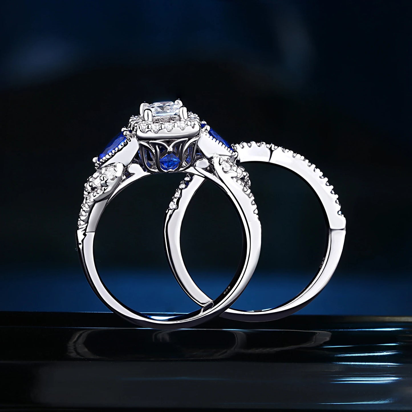Elegant Sterling Silver Bridal Set – Princess Cut Engagement & Wedding Rings