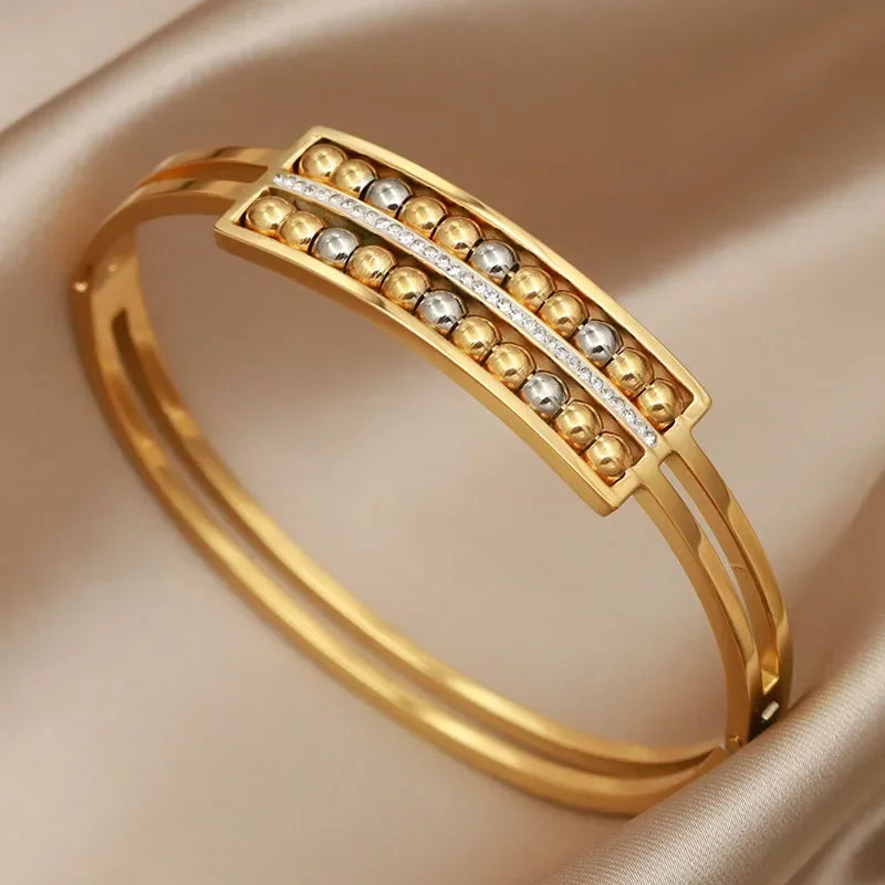 316L Stainless Steel Beaded Cross Bangle – Multicolor Butterfly & Flower