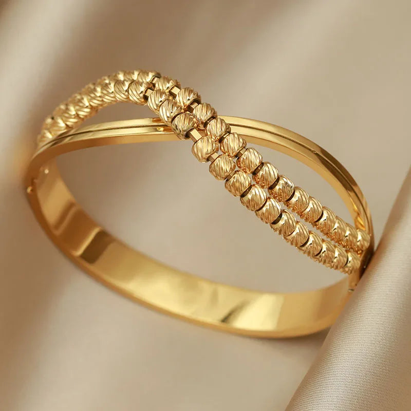 316L Stainless Steel Beaded Cross Bangle – Multicolor Butterfly & Flower