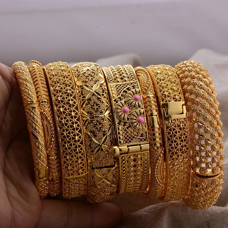 Round Flower Gold-Color Bangle – Algerian Wedding Bracelet (2.36")