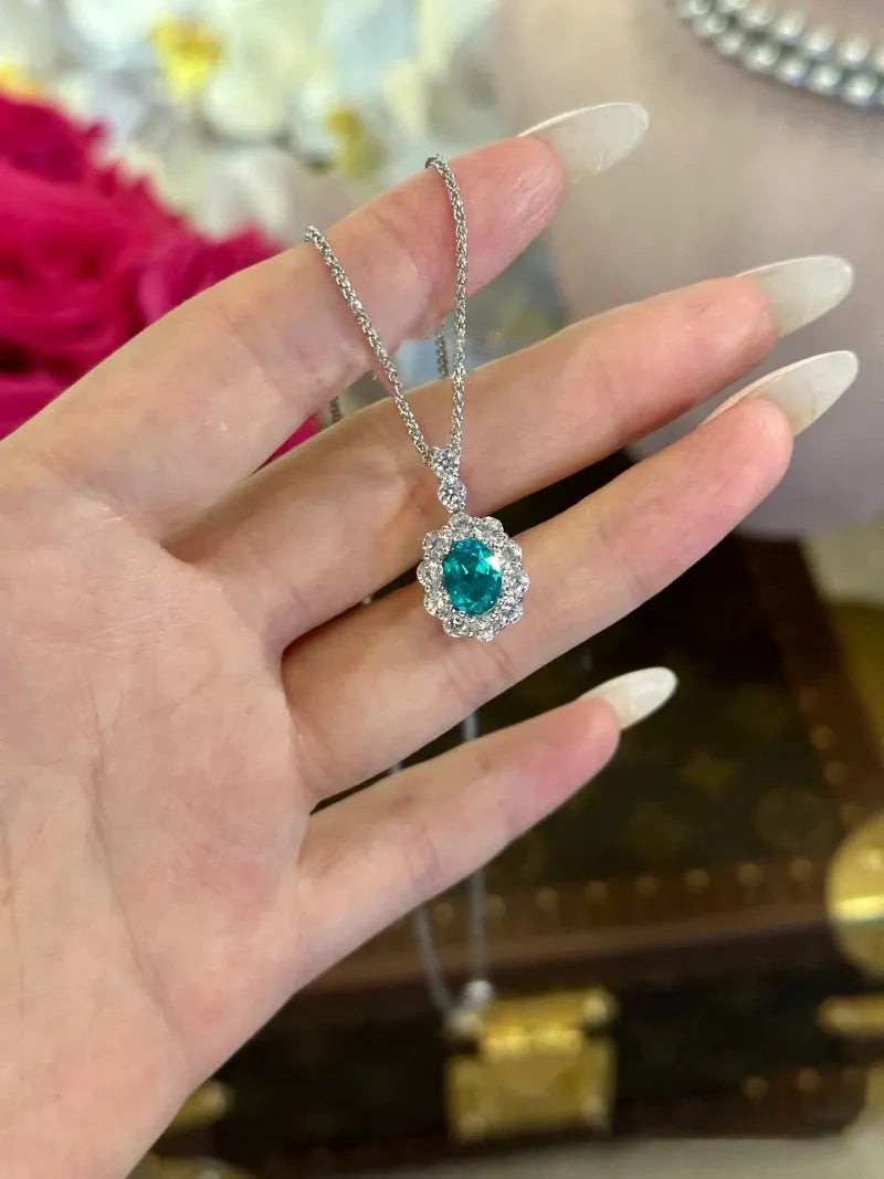 Paraiba-Style Blue-Green Zircon Pendant Necklace – Silver-Plated