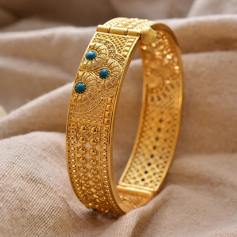 Round Flower Gold-Color Bangle – Algerian Wedding Bracelet (2.36")