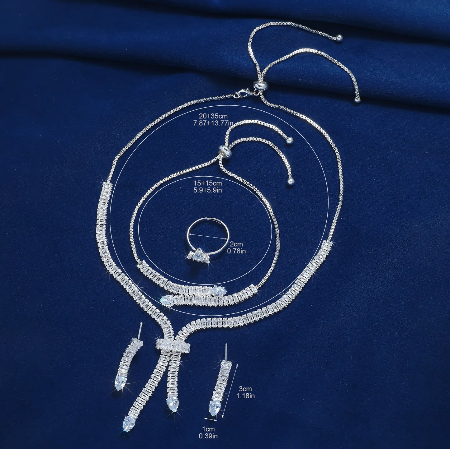 Luxury Water Drop Cubic Zirconia Jewelry Set – Necklace, Earrings, Bracelet & Ring for Women