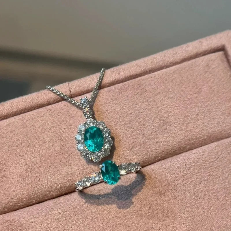 Paraiba-Style Blue-Green Zircon Pendant Necklace – Silver-Plated