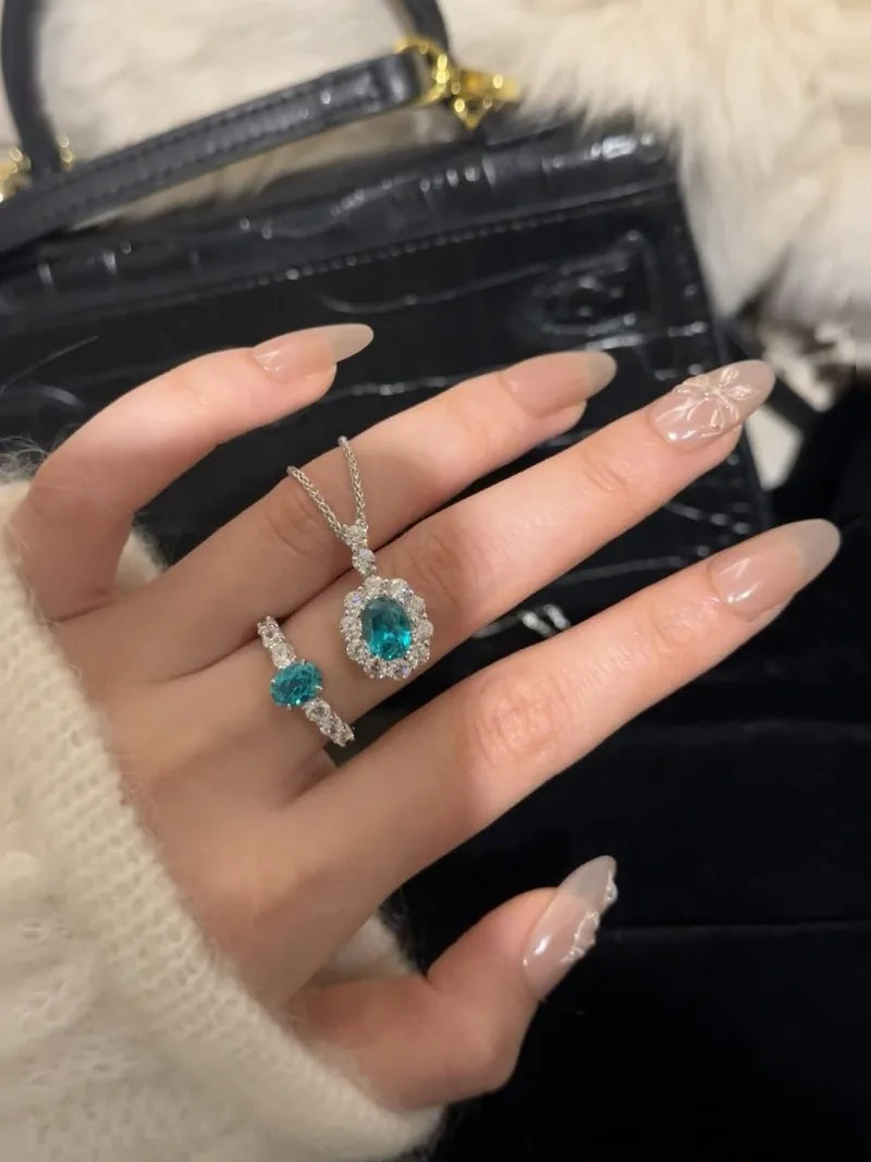 Paraiba-Style Blue-Green Zircon Pendant Necklace – Silver-Plated