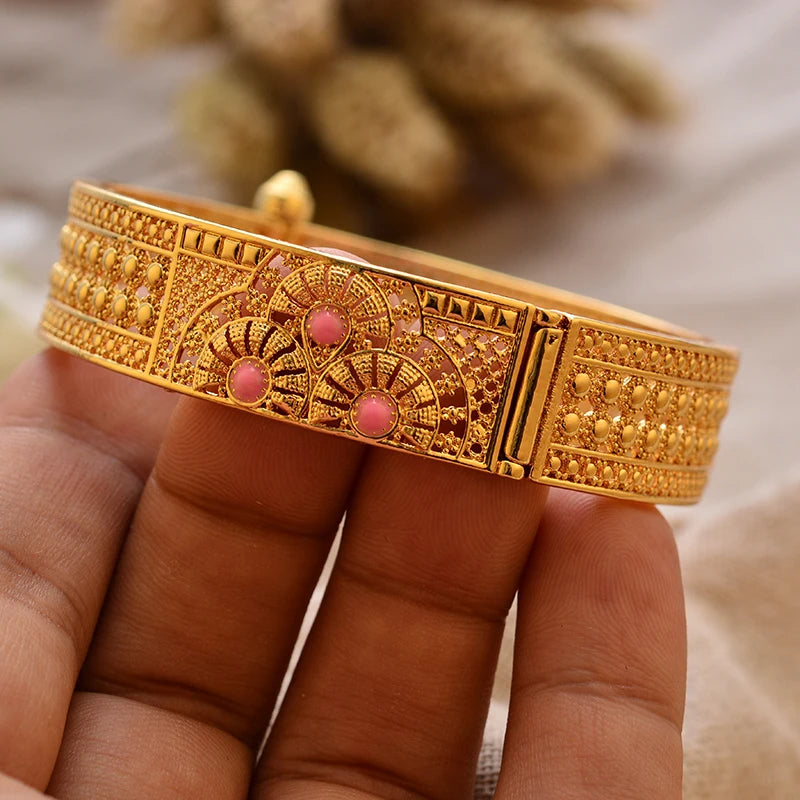 Round Flower Gold-Color Bangle – Algerian Wedding Bracelet (2.36")