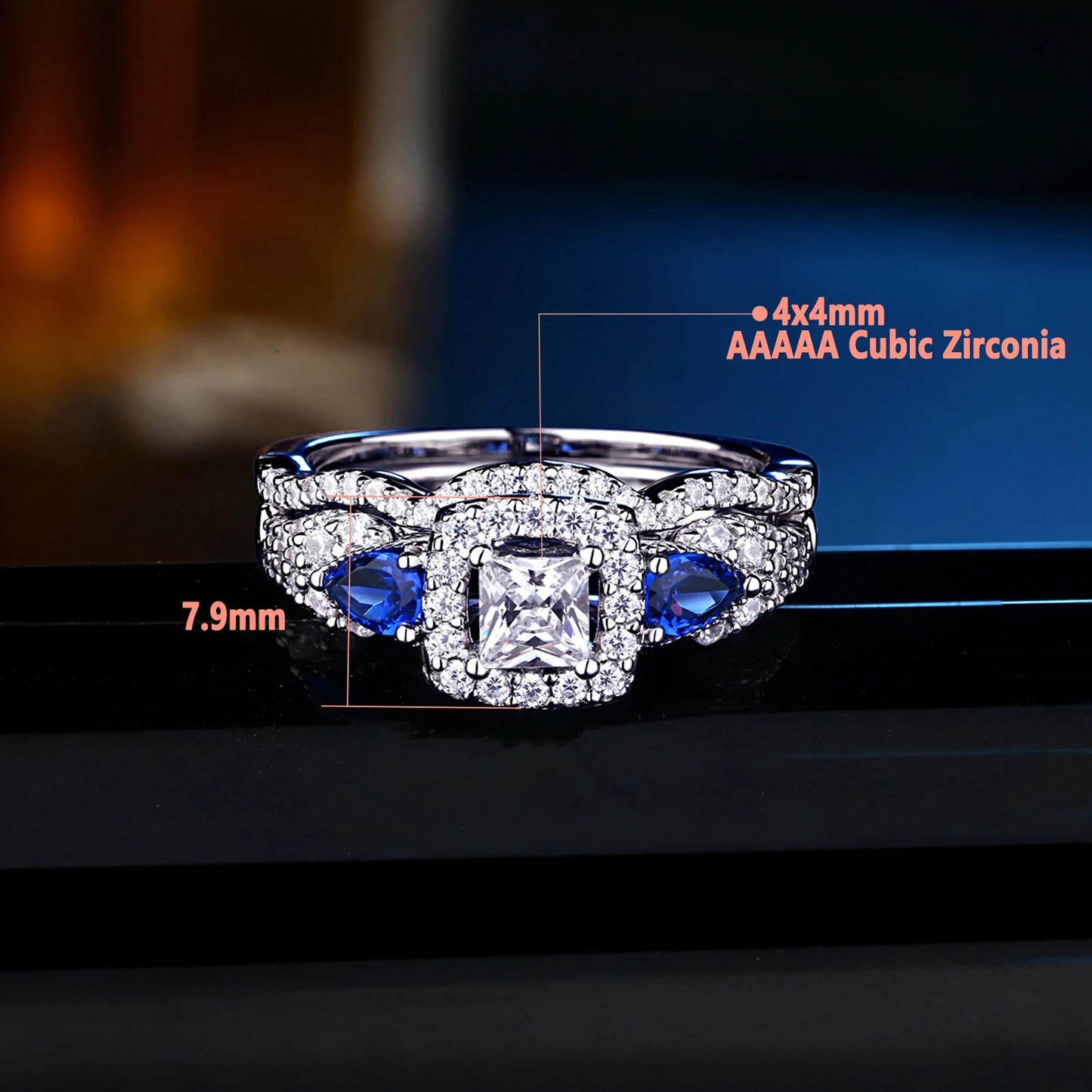 Elegant Sterling Silver Bridal Set – Princess Cut Engagement & Wedding Rings