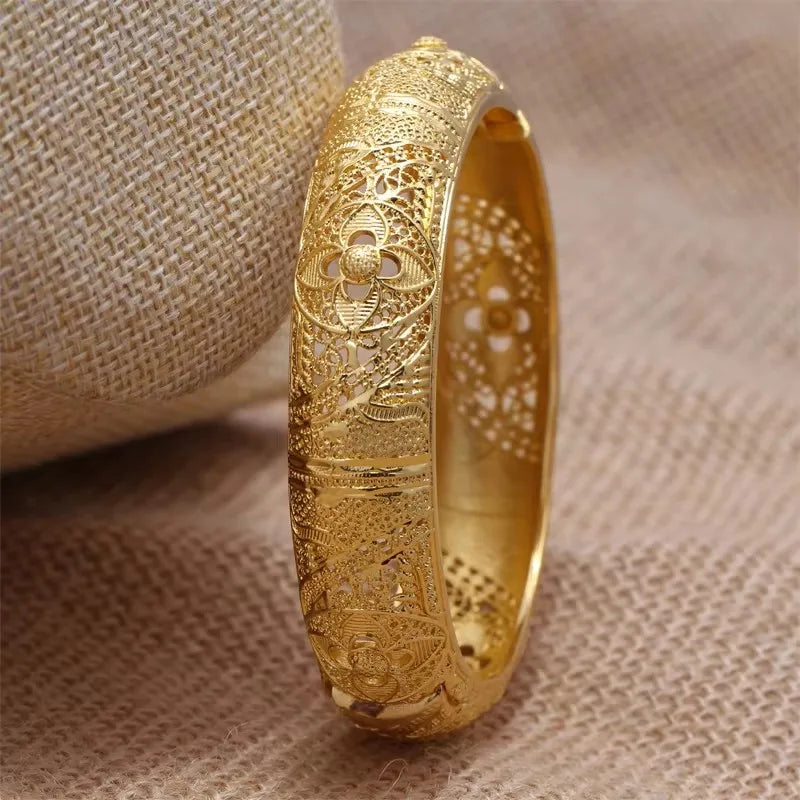 Round Flower Gold-Color Bangle – Algerian Wedding Bracelet (2.36")