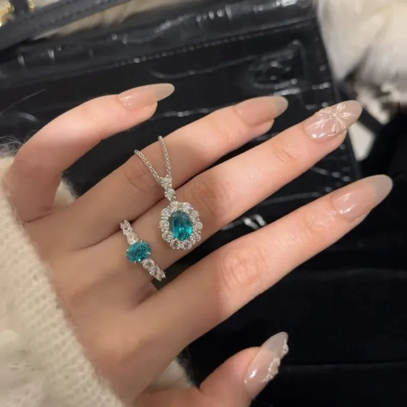 Paraiba-Style Blue-Green Zircon Pendant Necklace – Silver-Plated