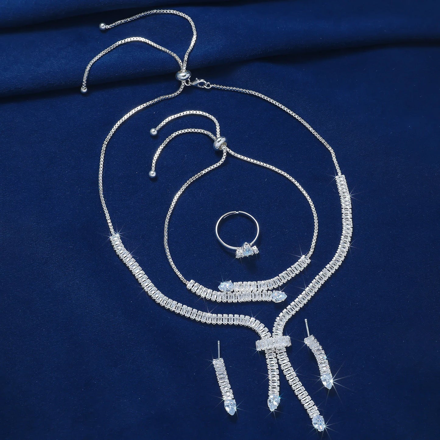 Luxury Water Drop Cubic Zirconia Jewelry Set – Necklace, Earrings, Bracelet & Ring for Women