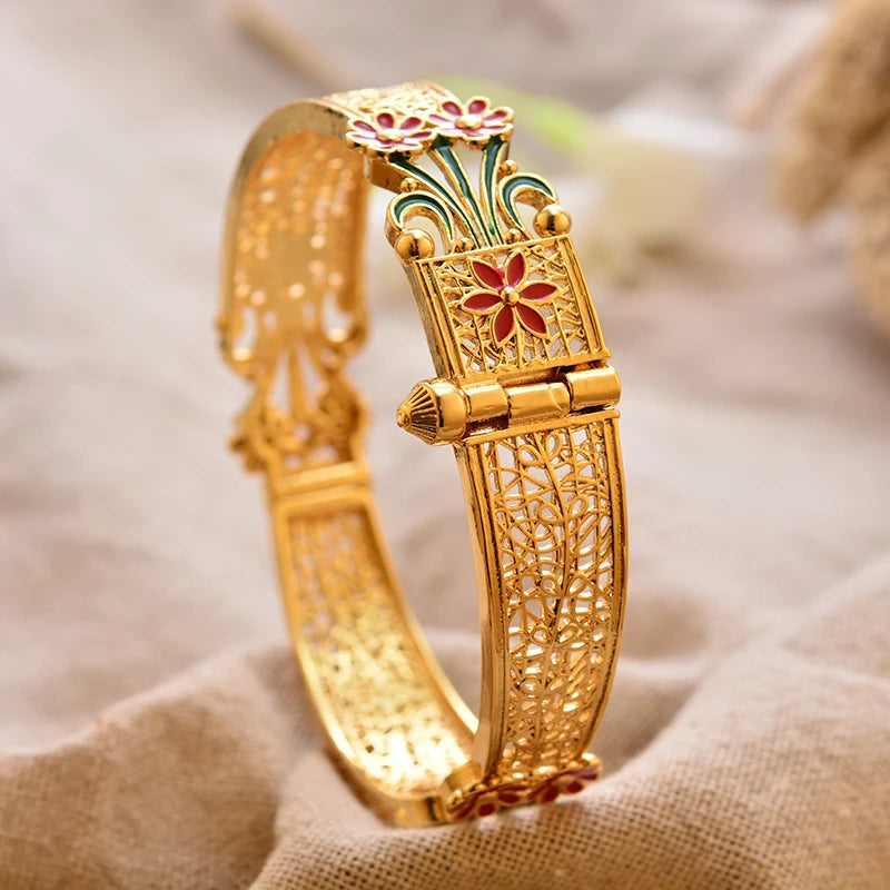 Round Flower Gold-Color Bangle – Algerian Wedding Bracelet (2.36")