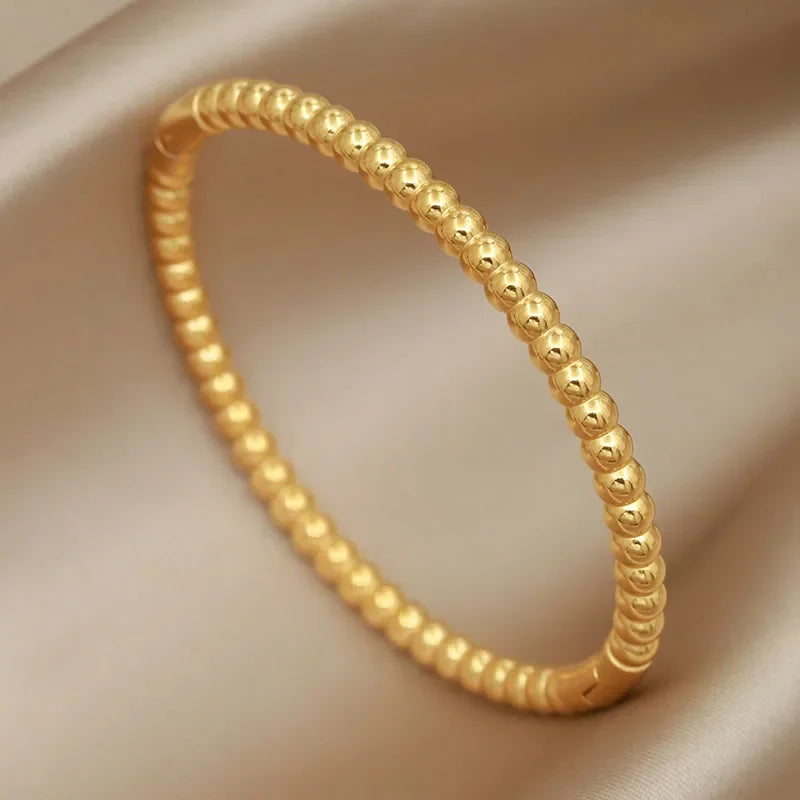 316L Stainless Steel Beaded Cross Bangle – Multicolor Butterfly & Flower