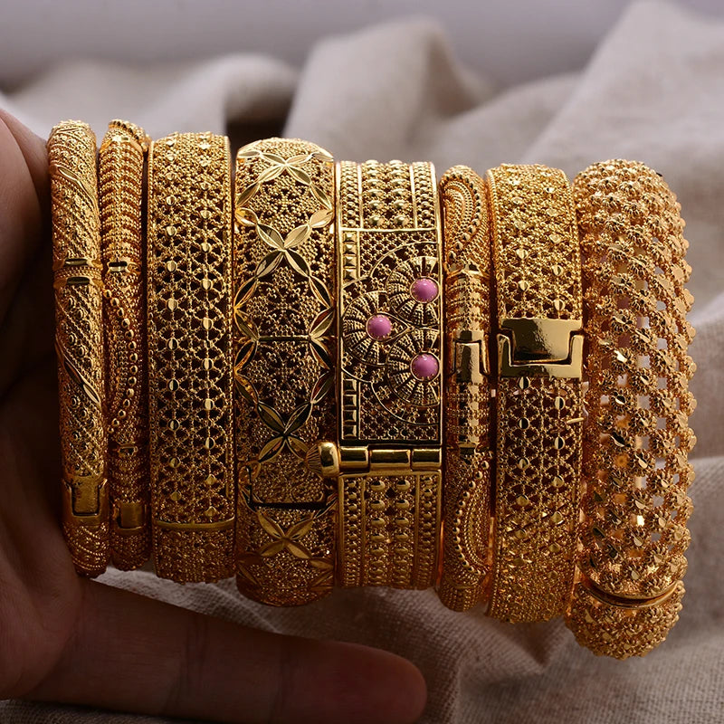 Round Flower Gold-Color Bangle – Algerian Wedding Bracelet (2.36")