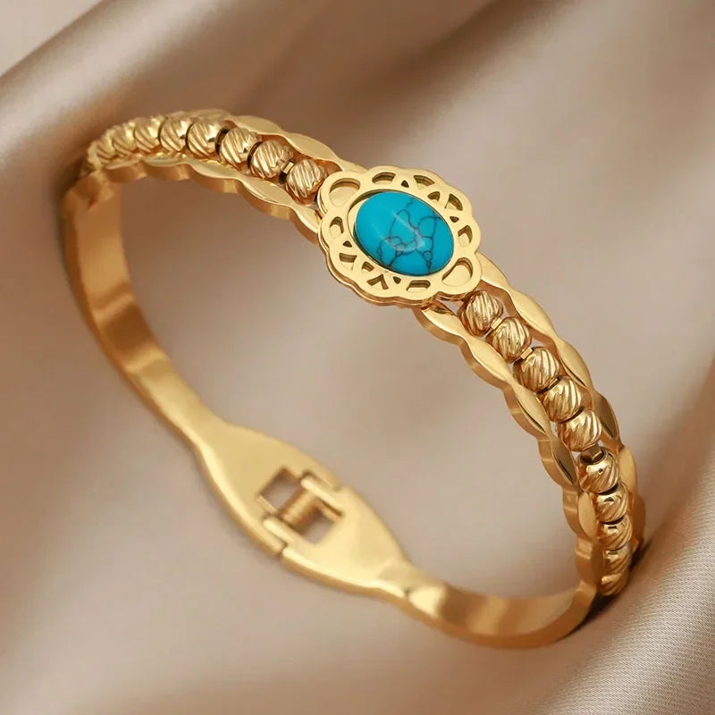 316L Stainless Steel Beaded Cross Bangle – Multicolor Butterfly & Flower