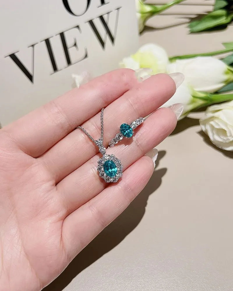 Paraiba-Style Blue-Green Zircon Pendant Necklace – Silver-Plated