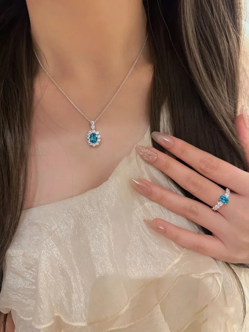 Paraiba-Style Blue-Green Zircon Pendant Necklace – Silver-Plated