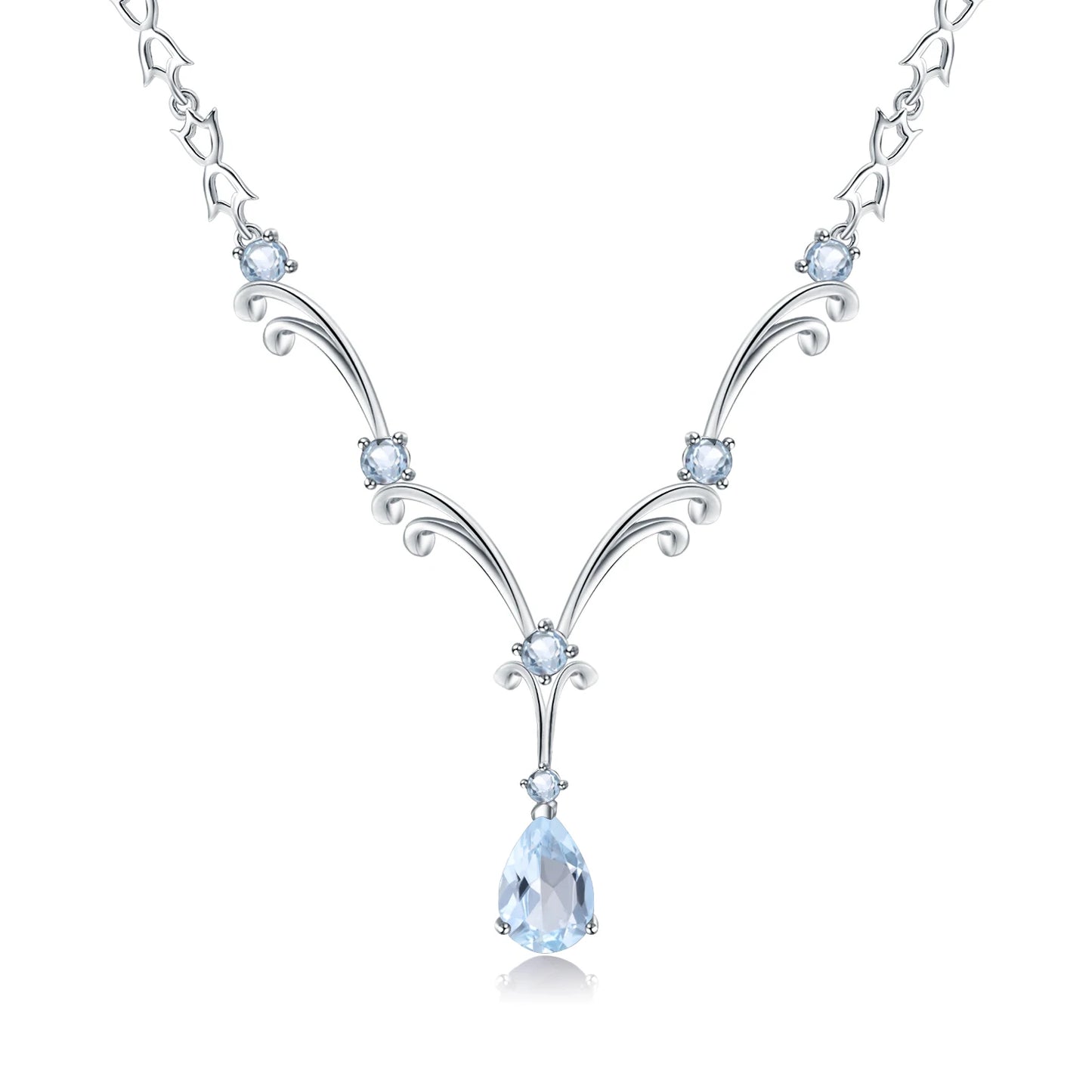 925 Sterling Silver Sky Blue Topaz Pendant Necklace – 5.31Ct Vintage Design