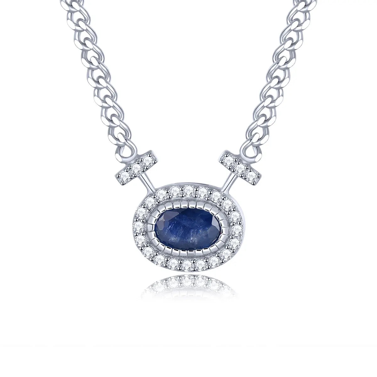 Natural  Blue Sapphire S925 Silver Necklace