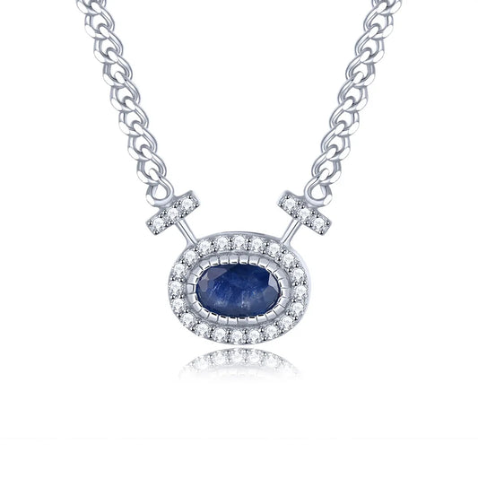 Natural  Blue Sapphire S925 Silver Necklace