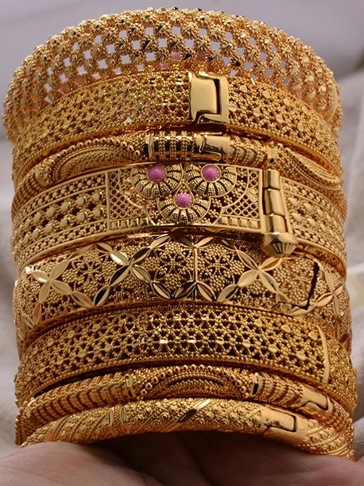 Round Flower Gold-Color Bangle – Algerian Wedding Bracelet (2.36")