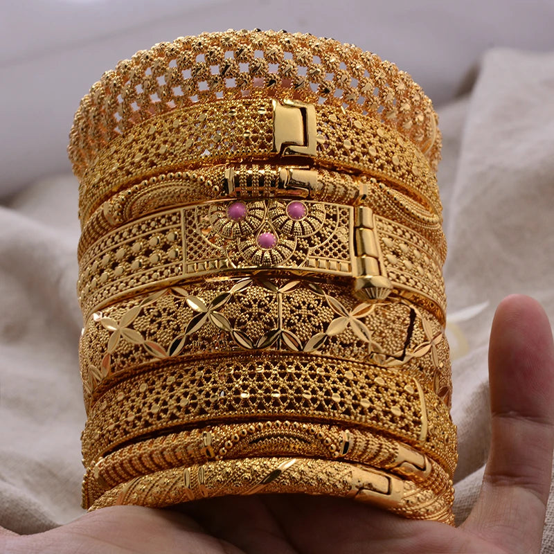 Round Flower Gold-Color Bangle – Algerian Wedding Bracelet (2.36")