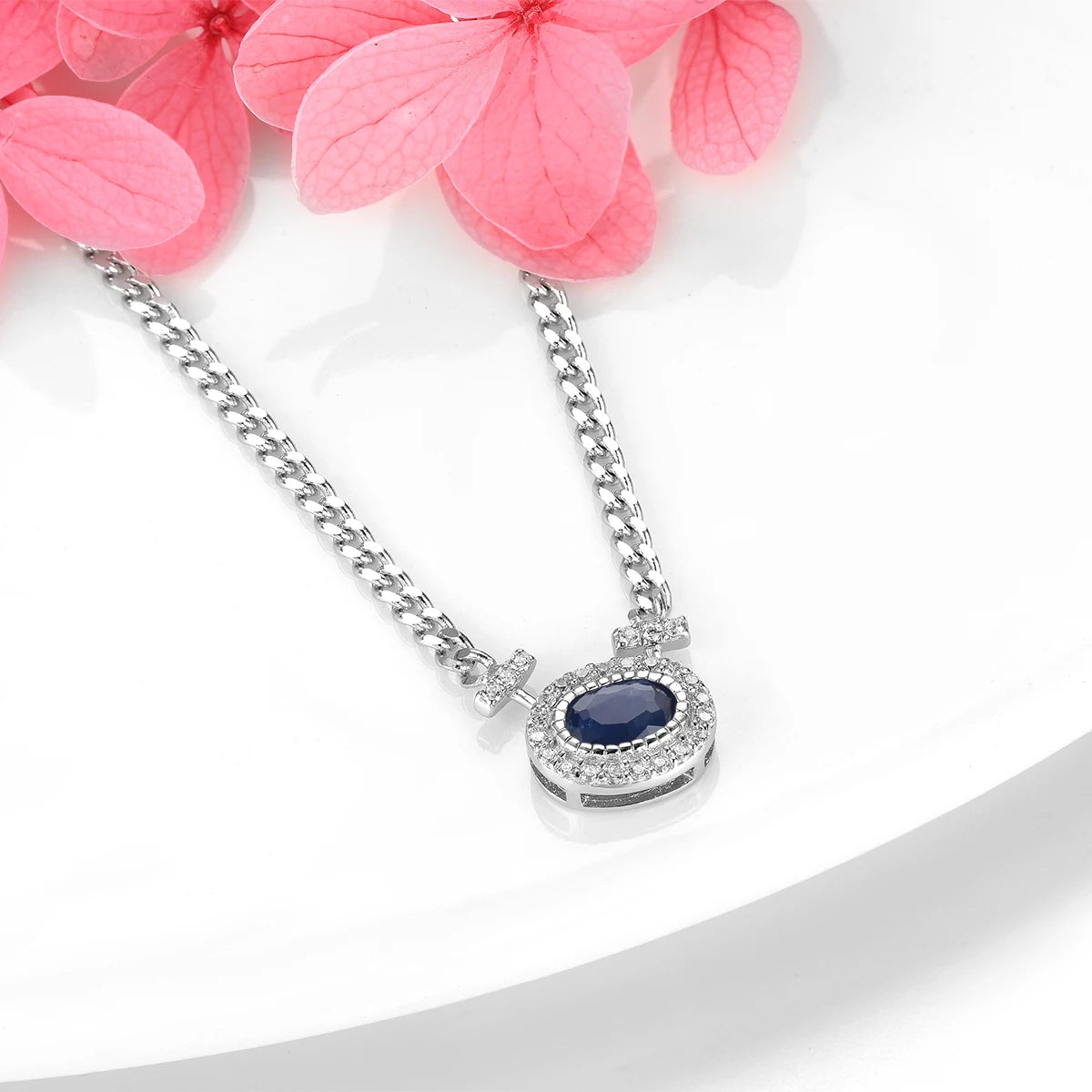 Natural  Blue Sapphire S925 Silver Necklace