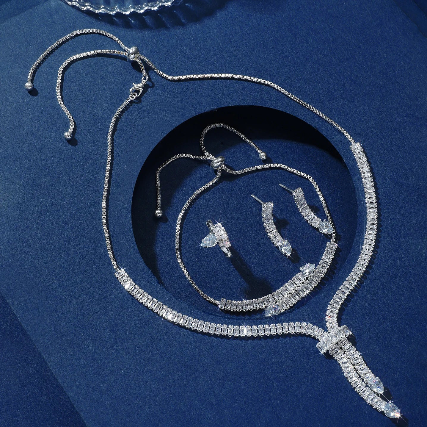 Luxury Water Drop Cubic Zirconia Jewelry Set – Necklace, Earrings, Bracelet & Ring for Women