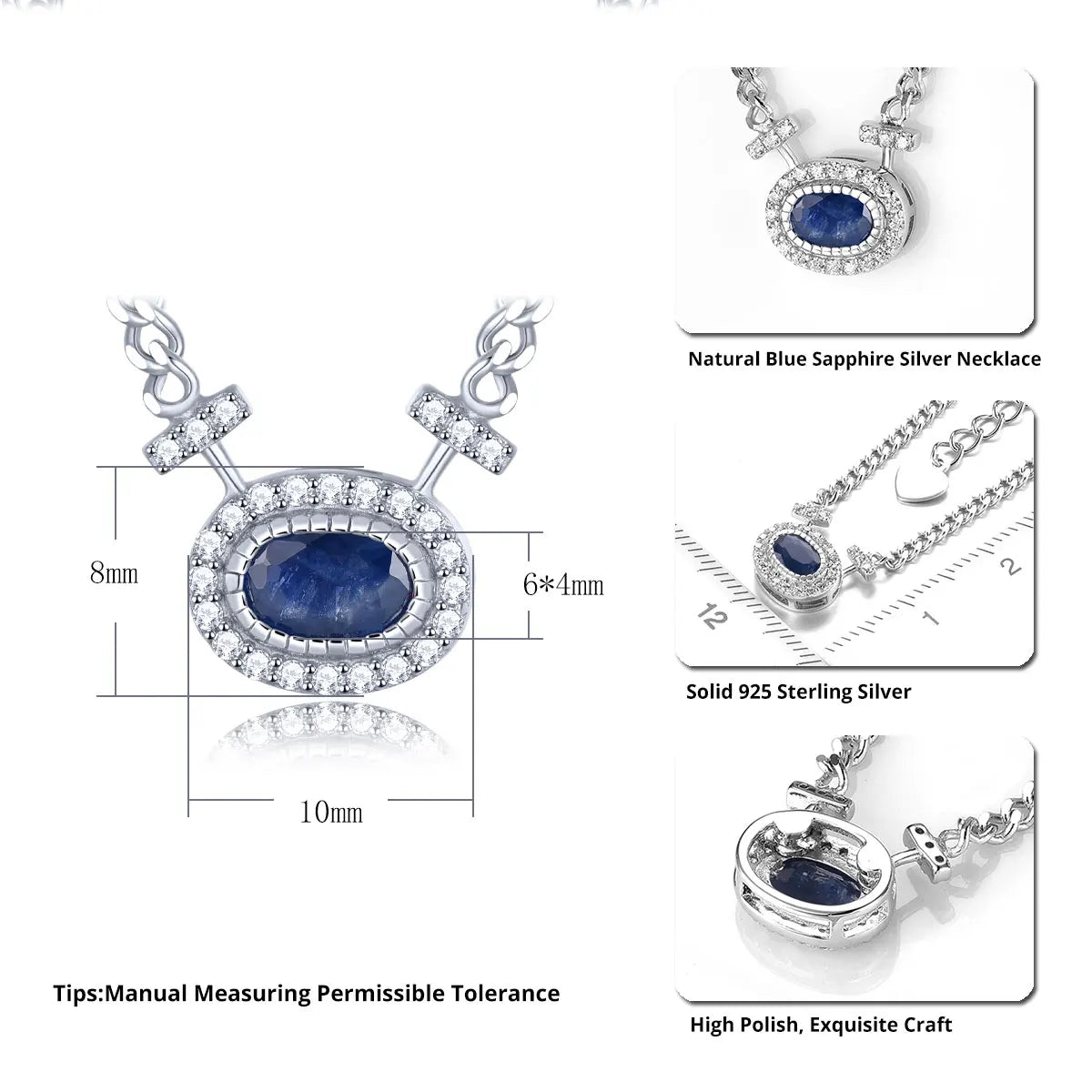 Natural  Blue Sapphire S925 Silver Necklace