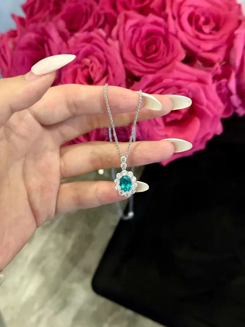 Paraiba-Style Blue-Green Zircon Pendant Necklace – Silver-Plated