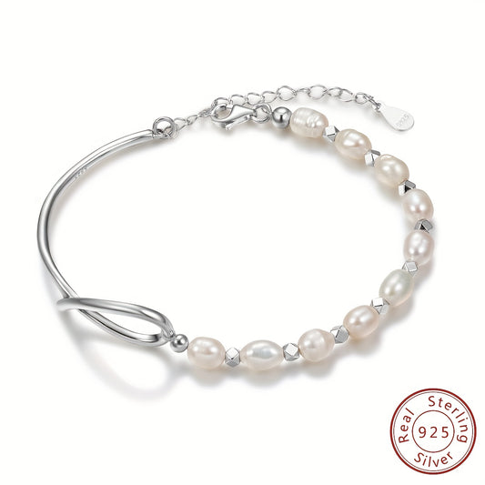 Natural Pearl Infinity Bracelet – 925 Sterling Silver with 18K gold plating